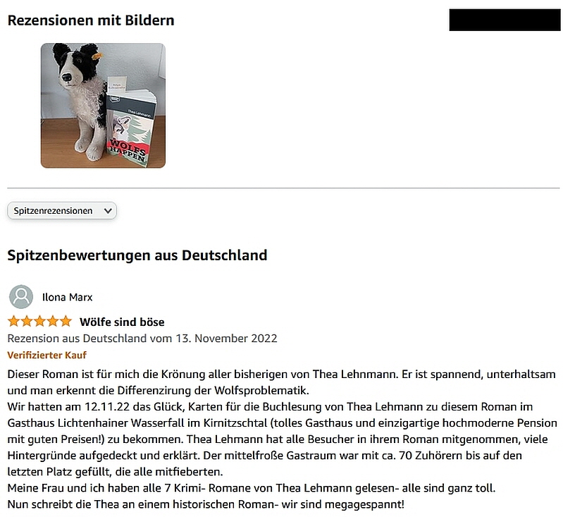 Weitere Amazon-Rezensionen zu "Wolfshappen" Weitere Amazon-Rezensionen zu "Wolfshappen"