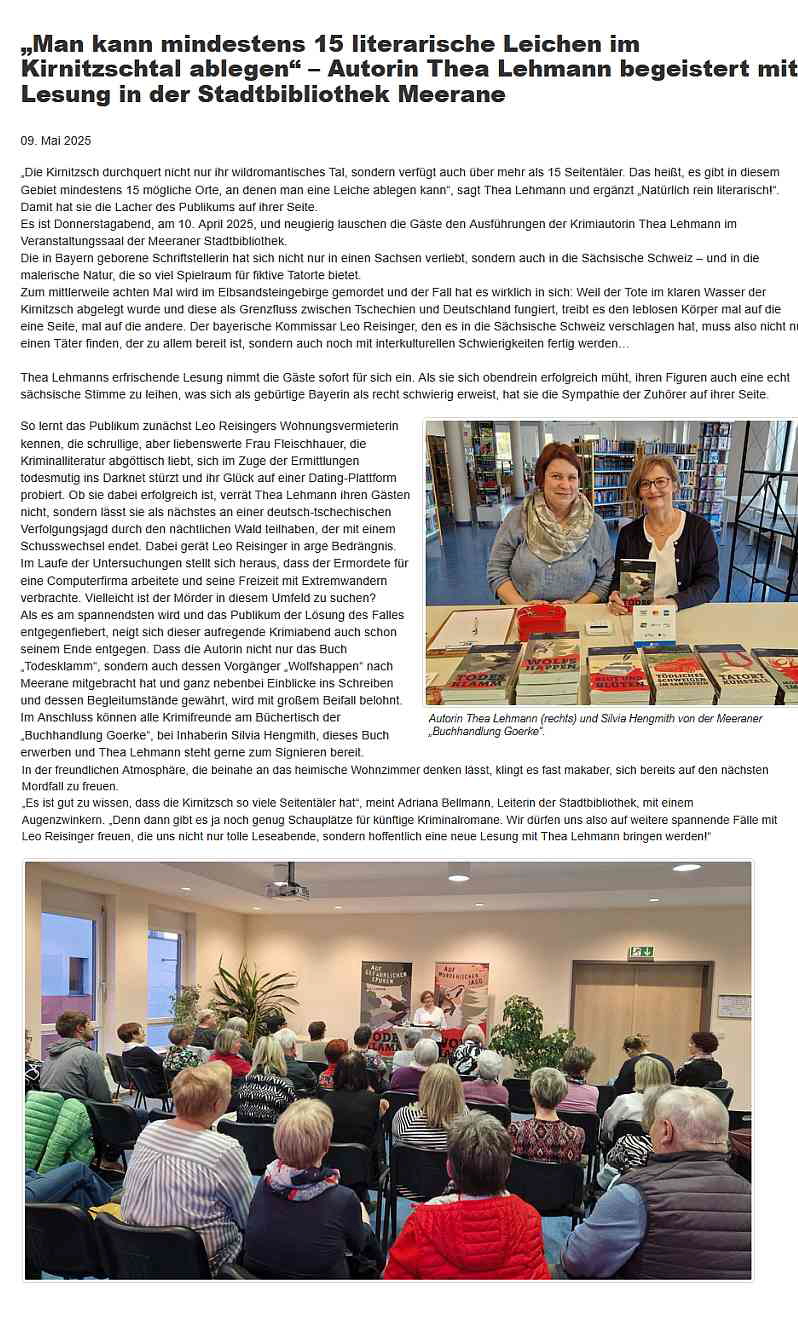 Lesung Wolfshappen und Todesklamm am 10.04.2025 in Meerane